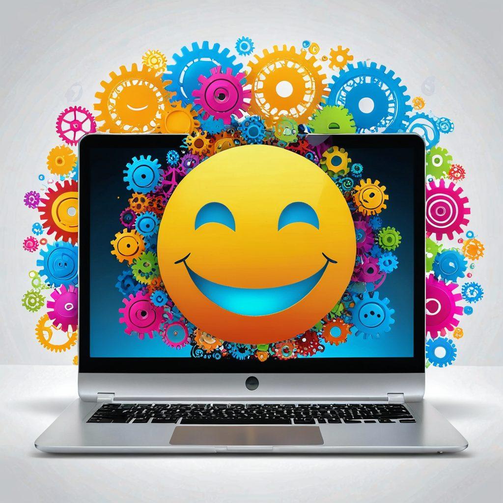 A modern digital landscape with a glowing computer screen displaying a website with a smiley face, symbolizing user satisfaction. Add elements like gears representing hosting solutions and a vibrant cloud to signify online presence. Include diverse people engaging with devices, showing connectivity and satisfaction. Make it visually appealing with bright colors and a sleek design. super-realistic. vibrant colors. white background.